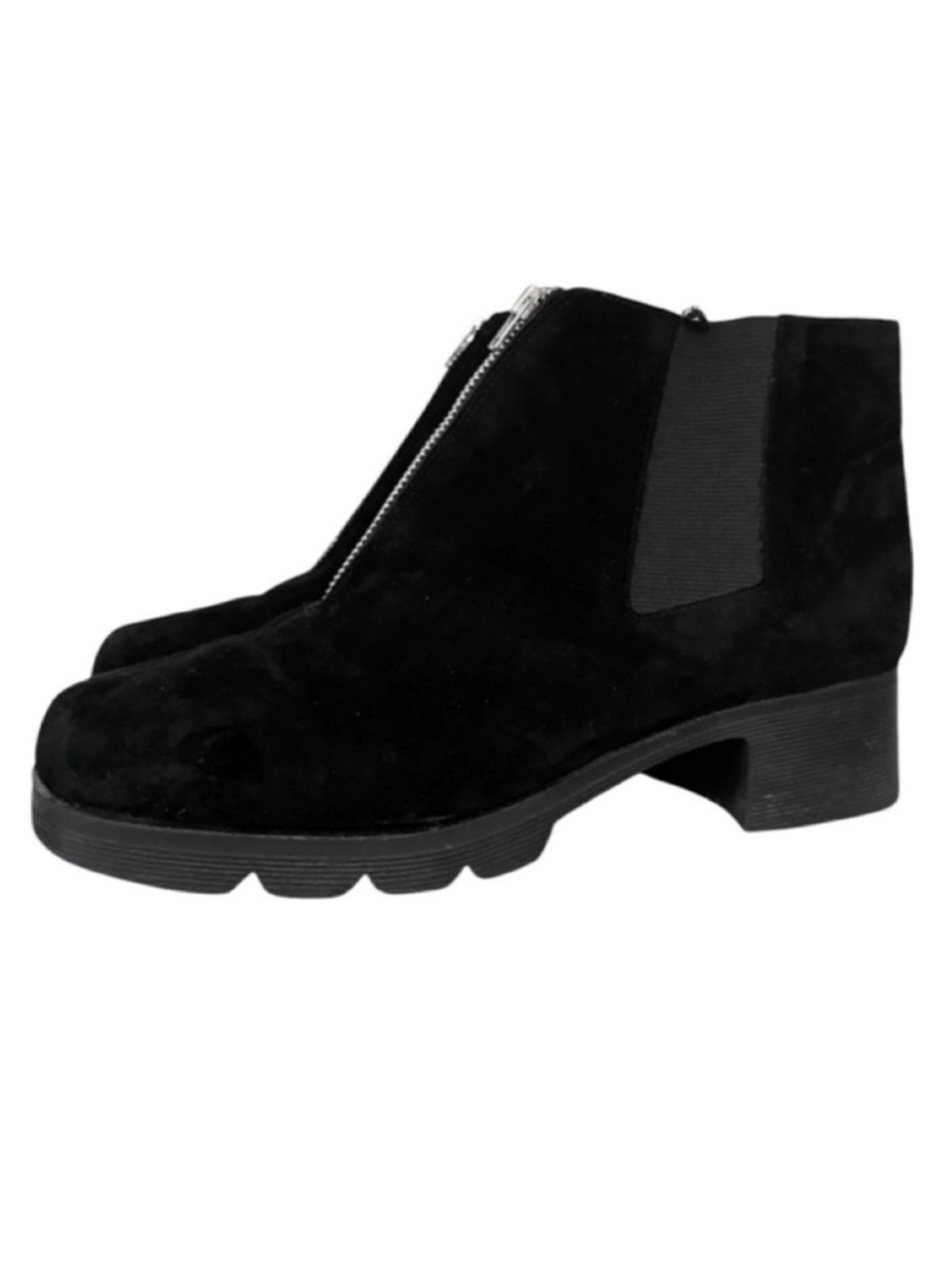 Mollie Munro Lug Sole Zip Front Suede Boots Black Size 7.5